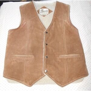 Vintage 70'S 80's Bermans Leather Suede Sherpa Western Vest Size 44 XL RARE COW